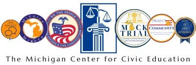 Logo for the Michigan Center for Civic Education with program emblems.
